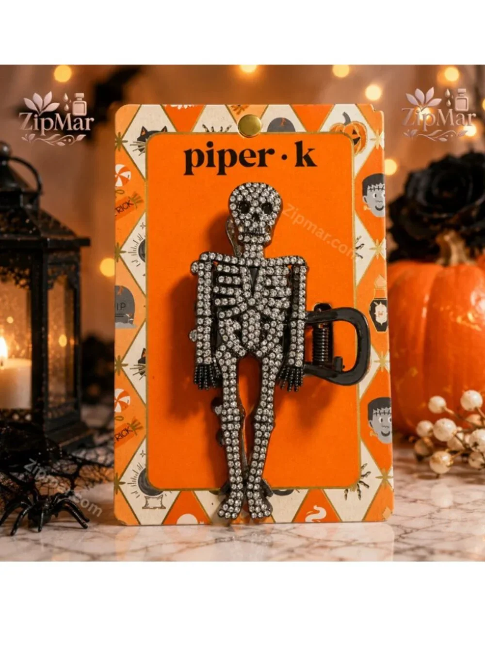 New Piper K Skeleton Hair Claw Clip Halloween Rhinestone Full Body Metal NWT